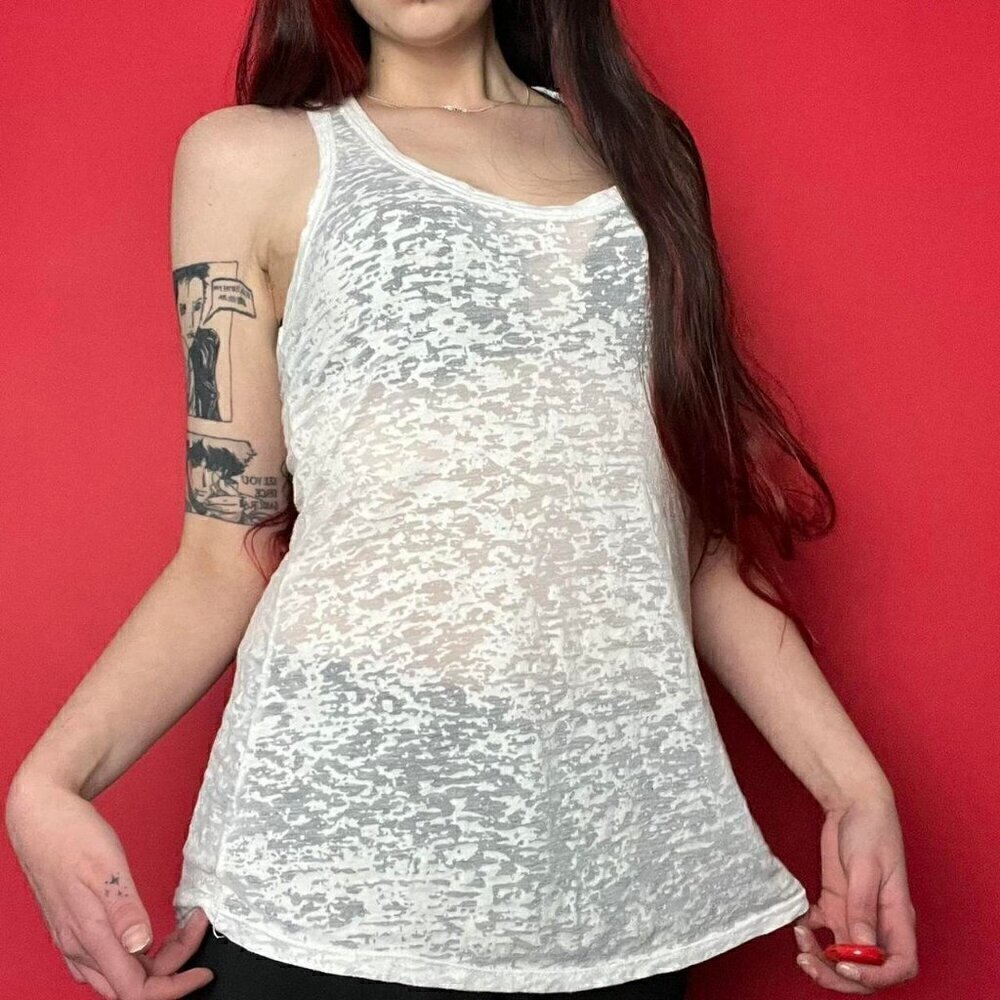 Fully sheer white thick strap tank top